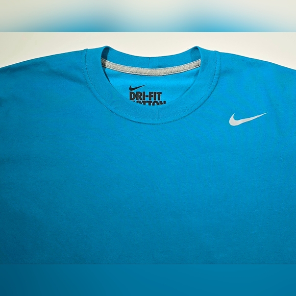 Nike Dri-Fit Cotton T-Shirt Blue Turquoise Silver Training 336494-424 Men Large - Picture 6 of 6